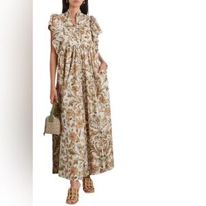 NWT Zimmermann metallic neutral chintz Floral flutter sleeve Maxi Dress size 0